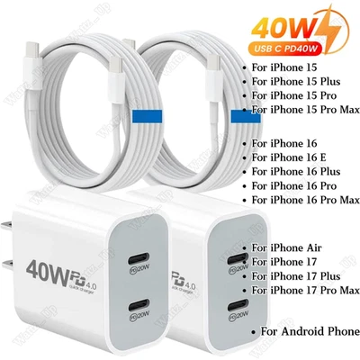 Bloque adaptador de corriente 40W USB C tipo C cable cargador rápido para iPhone Air 17 16 15 Foto 1 de 4