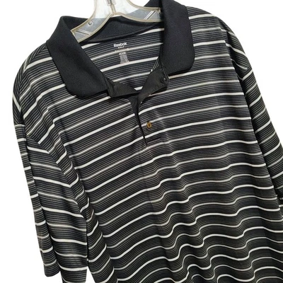 Reebok Golf Mens 2XL Polo Shirt Black White Stripe Play Dry Short Sleeve - Image 1 of 4