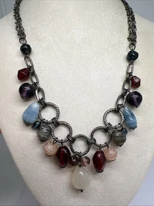 Premier Designs Art Glass 16”-20” Necklace Swirl Gun Metal Bohemian Charm Bead - Picture 1 of 8