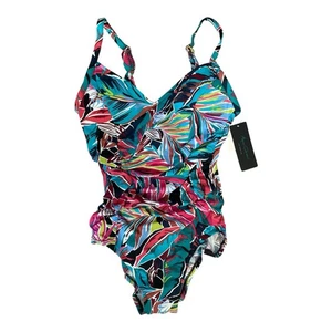 Aqua Green Womens One Piece Swimsuit Size M Multicolor Tropical V-Neck NWT - Picture 1 of 2