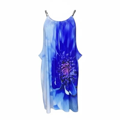 Alfani XL Blue Purple Floral Halter Top Beaded High Neck Sleeveless Blouse - Image 1 of 4