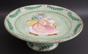 Vintage Retired Bella Ceramica BL9 Green Santa Claus Pedestal Cake Plate Stand - Picture 1 of 5