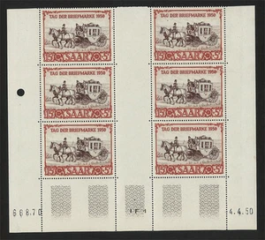 Mi 291 SAAR Block 6 Werte 15FF+5FF "Tag der Briefmarke 1950 - IBASA" NEU** LUXUS - Bild 1 von 1