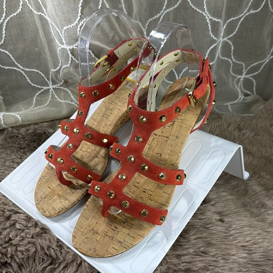 (S1) MICHAEL KORS JolieSuede Studded SandalsWOMEN /9 Mandarin $145Cork Wedge - Image 1 of 4