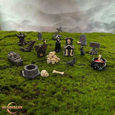 Simulation Miniature Mini Skeleton Bones Crow Coffin Tombstone Scene Props Model - Image 1 of 4