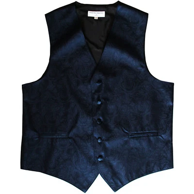 New Polyester Men's Tuxedo Vest Waistcoat only Paisley Pattern navy blue wedding - Image 1 of 3