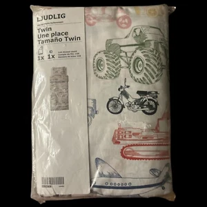 IKEA Twin Duvet 1 Pillow Case Cars Tractors Tanks Bikes Bus Truck Ljudlig NEW - Picture 1 of 3