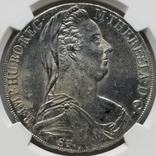 NGC UNC 1780-1858 AUSTRIA Taler Maria Theresa, Silver Coin Milan Mint Restrike