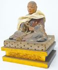 Antyczna drewniana figurka mnicha medytująca okres Edo oryginał z Japonii 0405C3