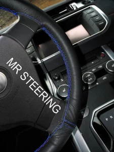LEATHER STEERING WHEEL COVER FOR TOYOTA YARIS MK3 2012-2017 R BLUE DOUBLE STITCH - Picture 1 of 3