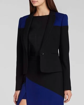Chaqueta Blazer Bcbgmaxazria Mujer Oscar Bloque de Color Negro/Azul Real Talla L Foto 1 de 4