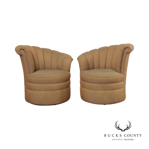 Thomasville Art Deco Style Custom Upholstered Swivel Club Chairs Cover