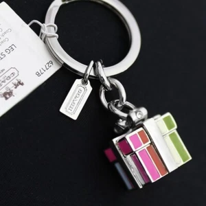 NWT COACH 62717 Legacy Stripe 3D Present gift box Key Ring Keychain FOB NEW - Picture 1 of 6