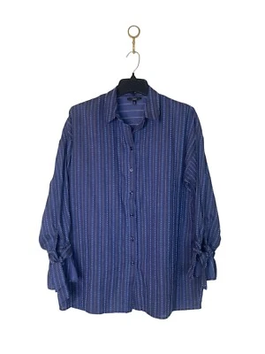 Camisa para mujer Drew talla mediana T azul manga larga con botones texturizada Foto 1 de 4