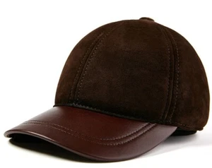 Men Sheepskin Leather Baseball Cap Hat Trucker Casual Unisex Black Brown - Picture 1 of 8