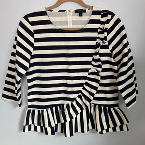 J. Crew Damen Medium asymmetrisch marineblau und weiß Rüschen gestreift Schößchen Top - Bild 1 von 6