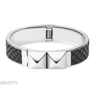 Michael Kors Hinged Pyramid Bangle Bracelet Black Glam Rock Stainless NWT - Picture 1 of 1