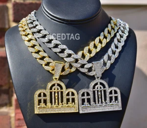 Collar de cadena Iced Bling Out enchapado circonita cúbica joyería hip hop colgante última cena para hombres - Imagen 1 de 13