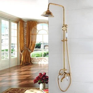Gold Bathroom Hand Held Spray Rainfall Shower Head Tub Faucet Mixer Tap i3 - Bild 1 von 11