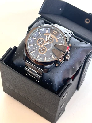 DIESEL DZ4329 Mens Mega Chief Gunmetal Blue Dial Chronograph Watch BNWT/Box $245 - Image 1 of 4