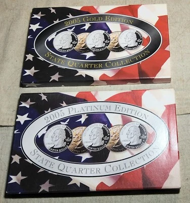 2005 PLATINUM STATE QUARTERS & 2005 GOLD STATE QUARTERS 5 COIN SETS IN HOLDERS - Image 1 of 4