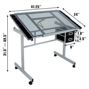 Drafting Table Craft Station with Glass Top Drawing Desk Art Work Station Artist - Picture 1 of 10