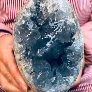 1970g Natural Blue Celestite Crystal Geode Quartz Cluster Mineral Specimen - Picture 1 of 12