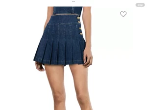 Alice + Olivia Lanna Denim Pleated Mini Skirt, NWT, Love Train, sz.26 orig$265 - Picture 1 of 4