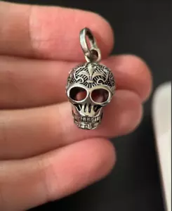 Brand New 925 Sterling Silver Sugar Skull Pendant, Fleur-de-Lis Design, 7.12g - Picture 1 of 10