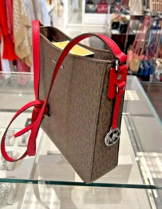Michael Kors Grande Marrón Rojo Bolso Mensajero Bandolera Bolso de Mano Cartera Hombro MK - Imagen 1 de 14