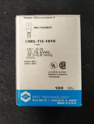 Voltrex (cantidad 100) CMS-TO-1818 macho sin aislamiento desconexión rápida 22-18 AWG Foto 1 de 2
