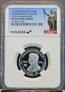 1976 PANAMA PLATINUM 150 BALBOAS CONGRESS ANNIVERSARY NGC PF 69 ULTRA CAMEO - Picture 1 of 3