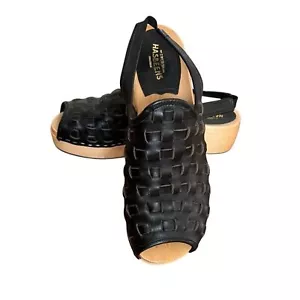 Swedish Hasbeens Wooden Woven Leather Platform Sandals Black Size 37 - Picture 1 of 8