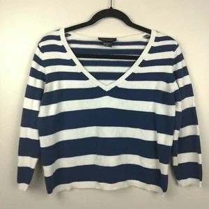 BOSTON PROPER 100% Cotton Blue & White Striped V-neck Sweater Sz Small - Picture 1 of 4