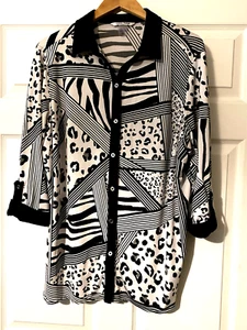 Nygard plus size blouse black and white abstract button up size 2X - Picture 1 of 8