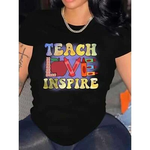 100% Cotton Women's round neck T-shirt printed with cute elements - Picture 1 of 12