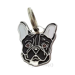 Dog name id tag, French Bulldog - black, Personalized, Engraved, Handmade, Charm - Picture 1 of 9