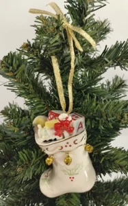 Avon 2006 Porcelain Christmas Tree Ornament Stocking with Toys & Jingle Bells - Picture 1 of 12