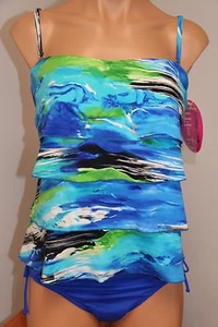 NWT Caribbean Joe Swimsuit Bikini Tankini 2pc set Sz 8 Ruffle Bandeau Sapphire - Picture 1 of 5