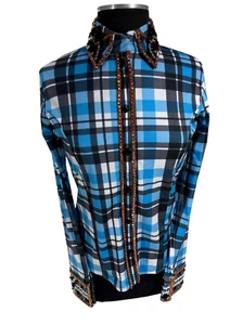 Ladies Show Shirt - Plaids-Blue & White - Picture 1 of 1