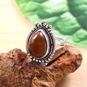 925 Sterling Silver Natural Tiger's Eye Gemstone Jewelry Ring(All size US) - Picture 1 of 3
