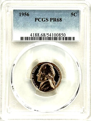1956 PROOF JEFFERSON NICKEL, PCGS PR68, LIGHTLY FROSTED DEVICES - Image 1 of 2