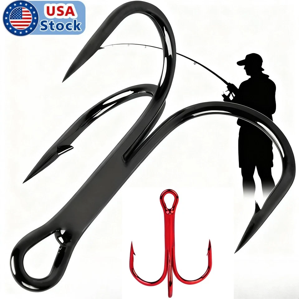 100PCS Carbon Steel Fishing Hook Sharp Treble Hooks Size 2 4 6 8 10 12 1.0 2.0  - Image 1 of 4