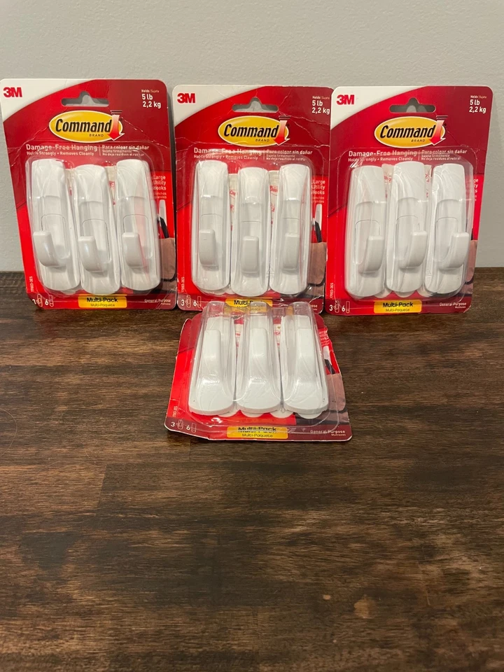 Lot of (4) 3 Pack 5 LB Command Hooks Damage Free NEW - Image 1 of 1