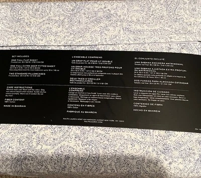 Ralph Lauren Full Sheet Set Paisley Blue White 4 Pc - Image 1 of 2