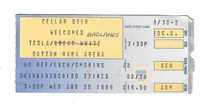 Tesla & Badlands 30.08.89 Dayton OH Hara Arena Ticket Stub! - Bild 1 von 1