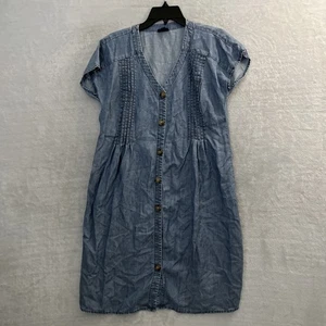 J Jill Womans Denim Button Up Dress Blue Solid Small Short Sleeve V Neck - Picture 1 of 7