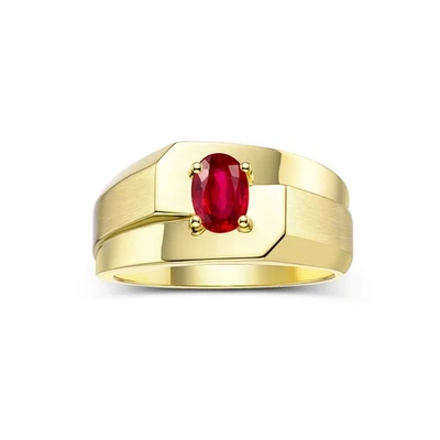 RYLOS  YELLOW GOLD PLATED SILVER RUBY SOLITAIRE GEMSTONE RING SIZE 8-13 - Image 1 of 4