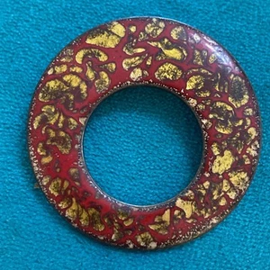 Artisan Circle Pin Enamel Copper Red w/ Luminous Gold-ish Spots Signed Canada - Picture 1 of 6