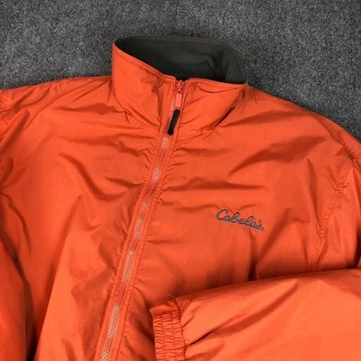 Cabelas Orange Nylon Fleece Lined Puffer Jacket Men's Large Insulated - Image 1 of 4